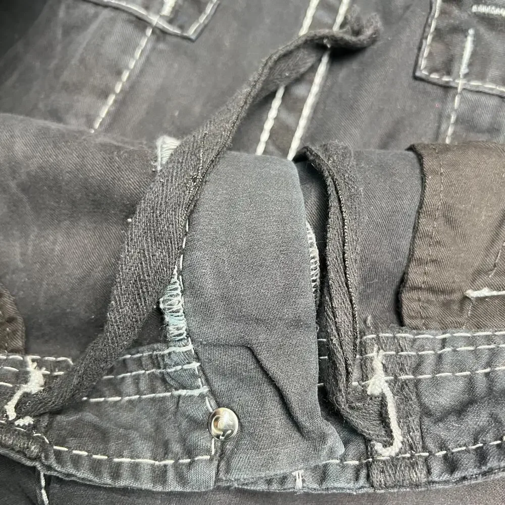 True Religion Shorts Men's 40 Jet Black Cargo Shorts Utility Pockets